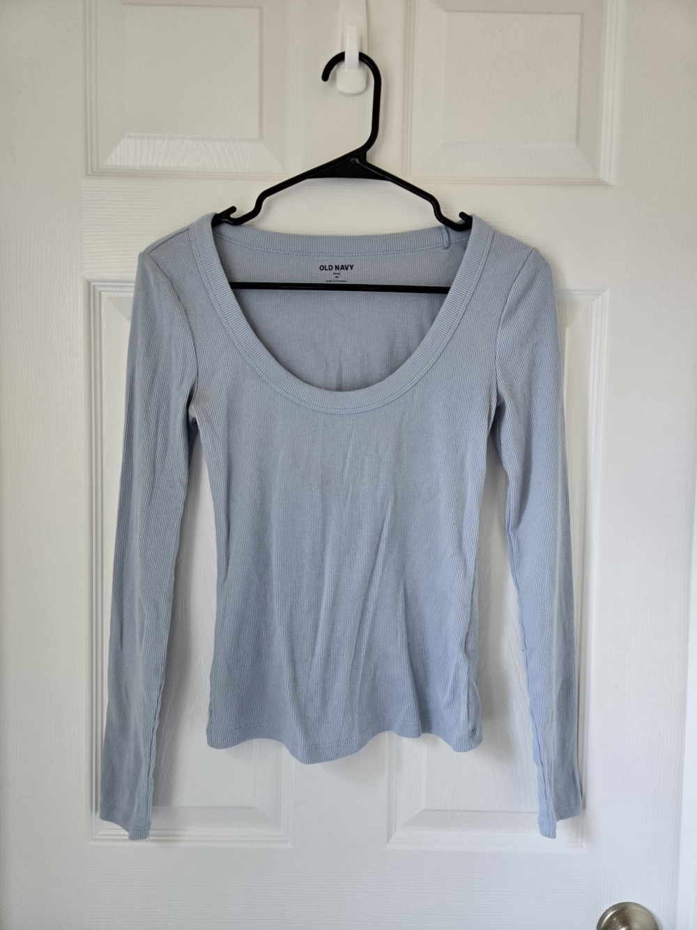 Old Navy Light Blue Ribbed Snug Scoop Neck Long Sleeve Top Xs